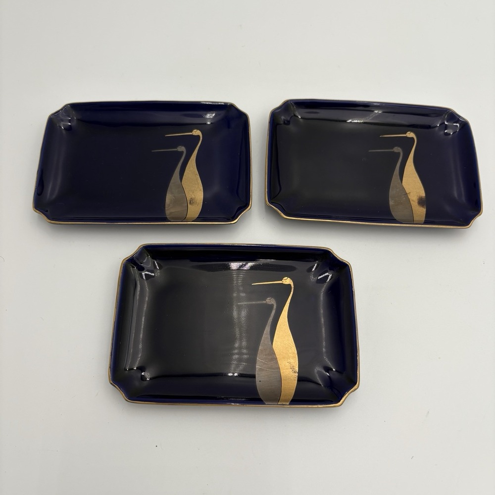 Fukagawa Arita Porcelain Rectangular Plate Hand-Painted Design 3-Piece‎ Set